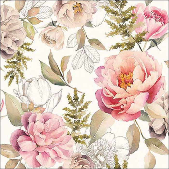 Servietten Peonies composition cream