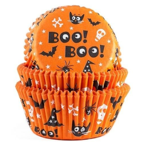 Papierbackförmchen Halloween BOO! orange 50pc