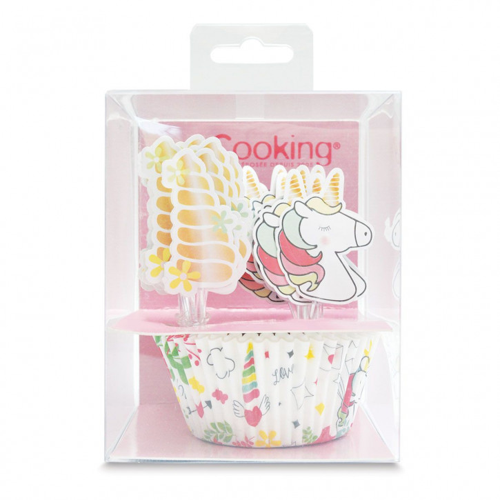 Papierbackförmchen & Topper Unicorn Set/24